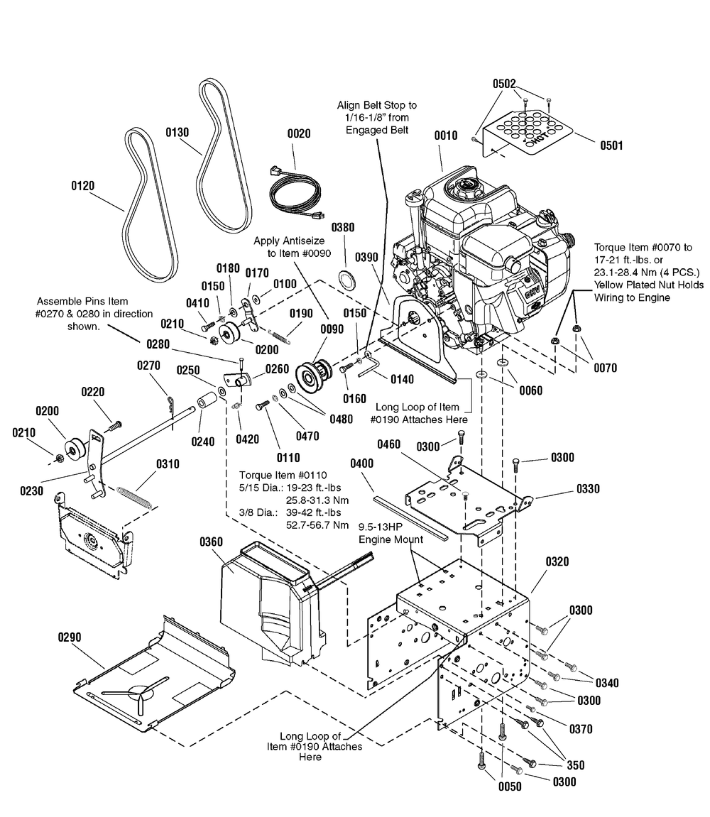 Engine And Frame Group Diagram and Parts List for 1695623-LP18978-1130SE 2009 Briggs and Stratton Snow Blower